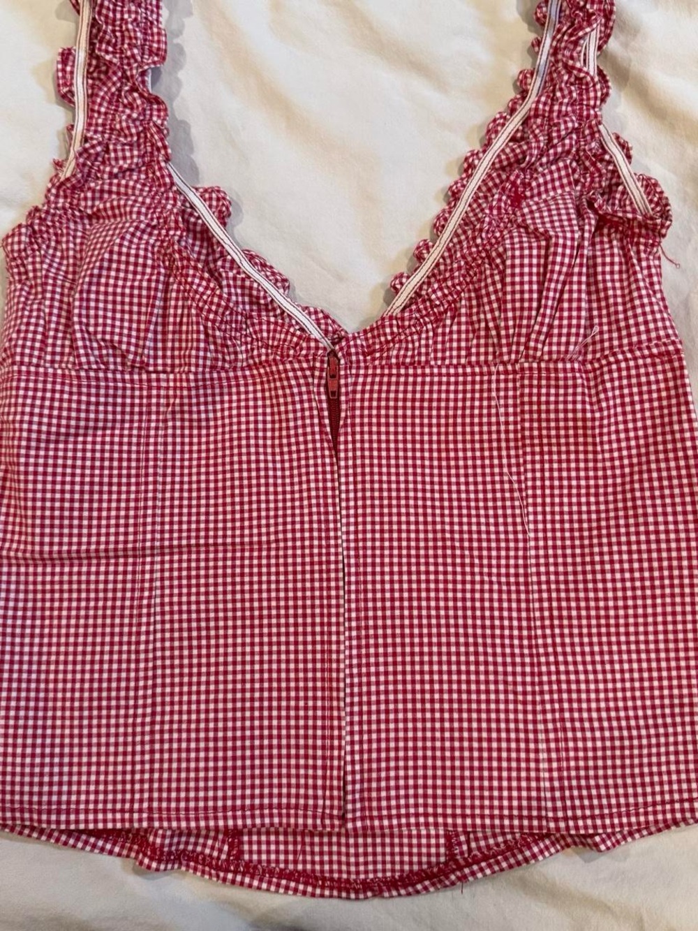 Y2K Red Gingham Ruffle Plunge Top - Picture 4 of 5